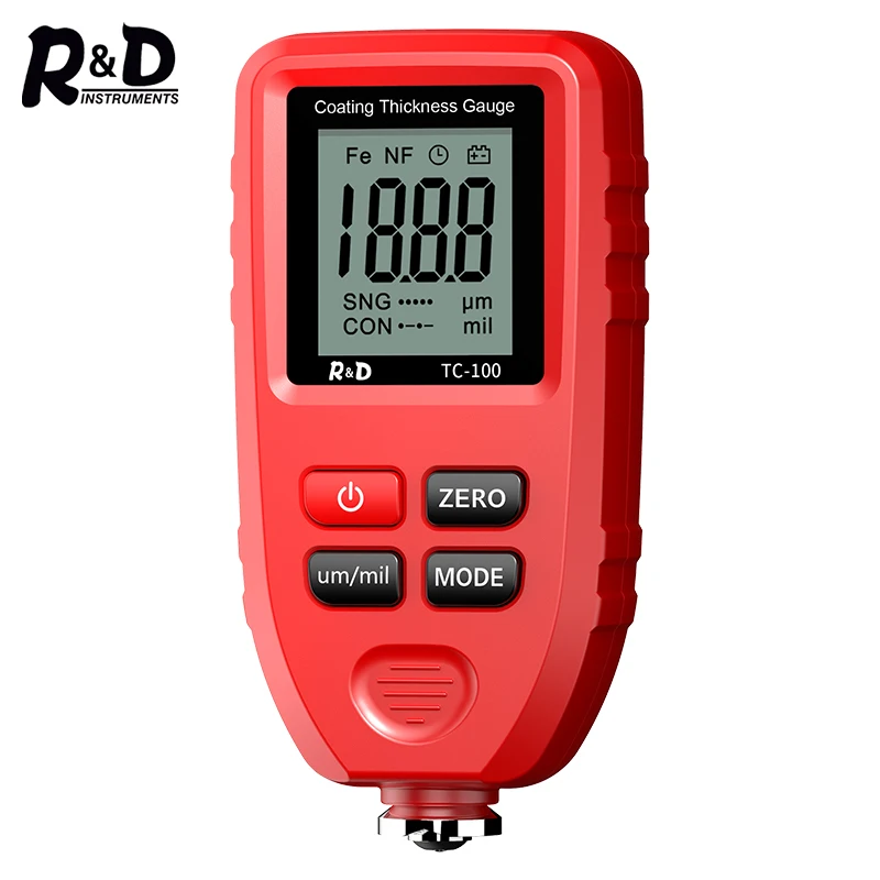 Paint Thickness Gauge R&D TC100 Coating Thickness Gauge Car Paint Film Thickness Tester Measuring FE/NFE Russian Manual Paint Tool 0.1micron 1300um