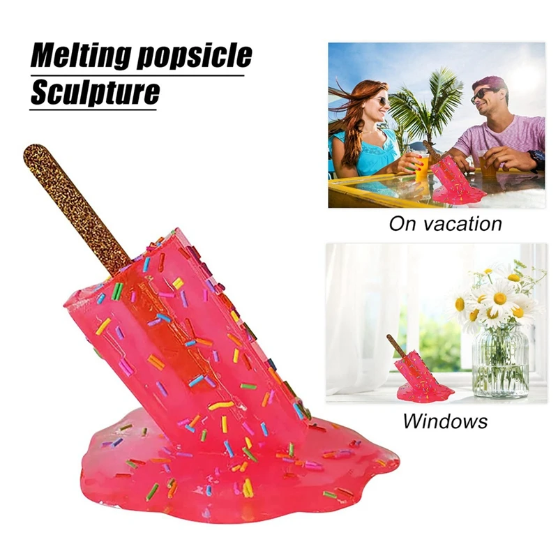 

Melting Popsicle Sculpture, Creative Melting Ice Cream Resin Ornaments, Summer Cool Lollipop Crafts, Summer Beach Cool