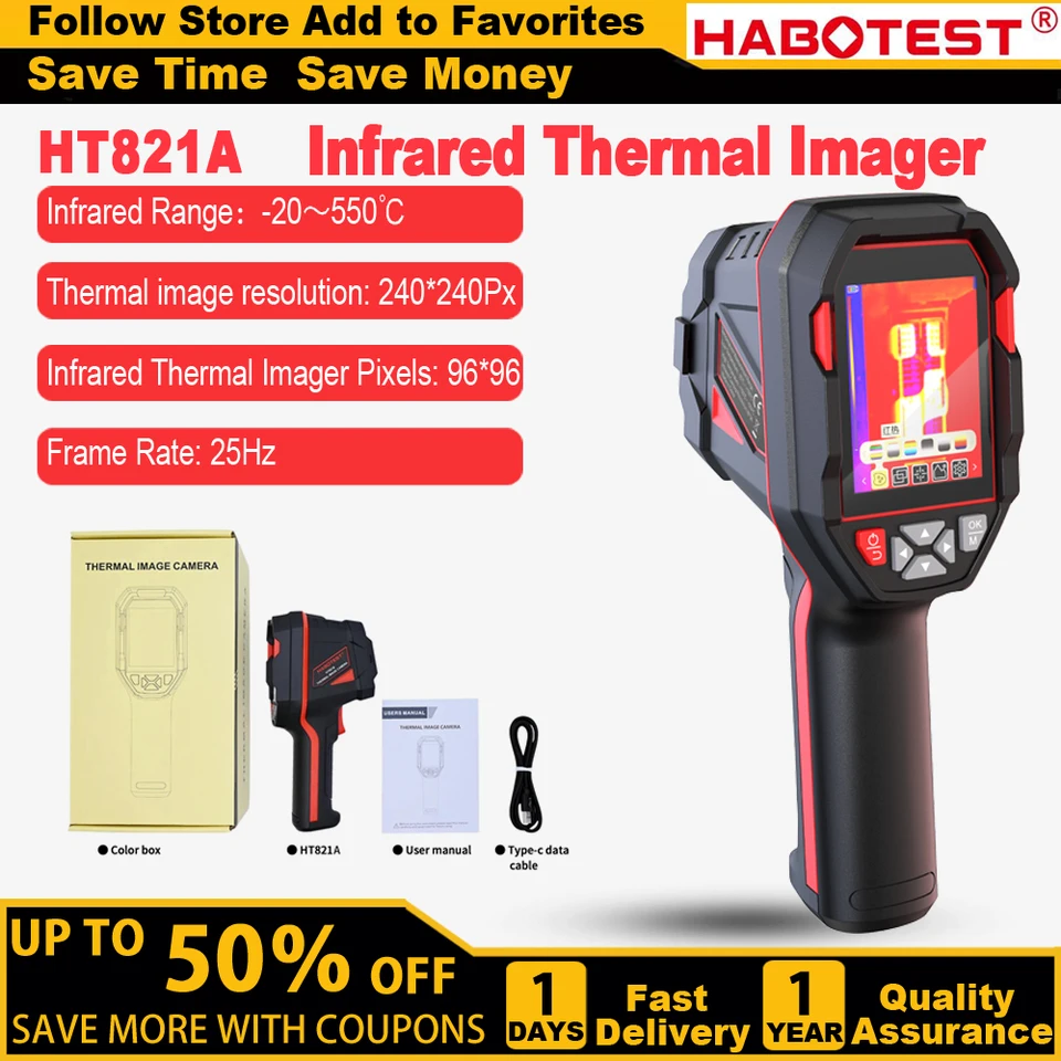 HABOTEST HT821A USB充電式 サーマルカメラ サーモグラフィー HABOTEST HT821A 充電式サーマルイメージングカメラ -20 ℃ ~550 ℃ 防水