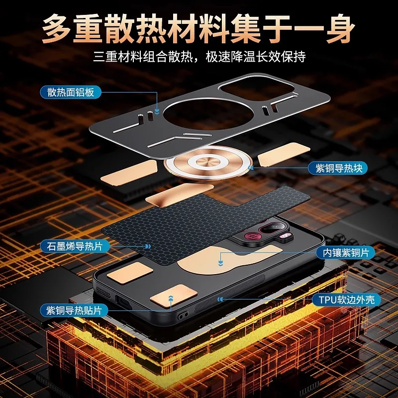 Magnetic Wireless Charging Heat Dissipation Case with Graphene Cooling and Red Copper Metal Cover