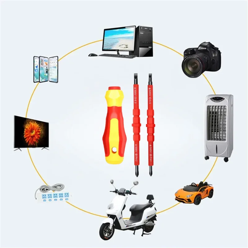 1000V Insulated 3-in-1 Screwdriver - Interchangeable Magnetic Tip with PH1/PH2 & Slotted Bits, Electrician Professional Tool Kit