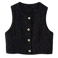HXAO 2024 Woman Short Sets Fashion Woman 2024 Tweed Vest Short Shorts Suits Elegant Female Sets Short Sets Two Pieces Set - Image 3