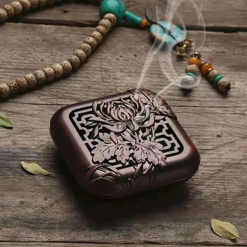 Mini Alloy Incense Box Coil Incense Burner Plum Blossom Bamboo Chrysanthemum 4-Gentlemen Zen Sandalwood Burner Home Decoration