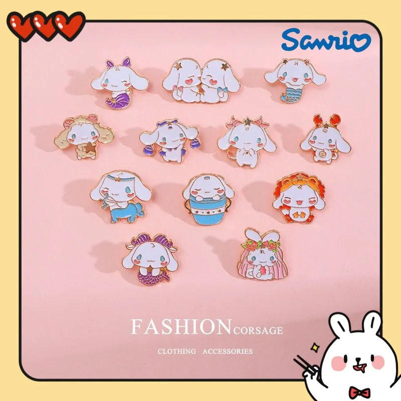 

Sanrio Cinnamoroll Brooch Action Anime Figures HelloKitty Mymelody Pochacco Metal Enamel Brooch Cute Clothing Ornaments Gifts