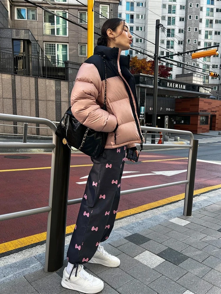 Deeptown Kawaii Bow Print Wide Leg Pants Women American Retro Sweet Y2k Harajuku Streetwear High Waist Trousers Spring 2024 New