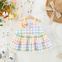0-4 Y Infants Costume Colorful Children Summer Dress Sweet Bow Kid Dresses Polka Dots Plaid Baby Girl Sleeveless Clothes Toddler