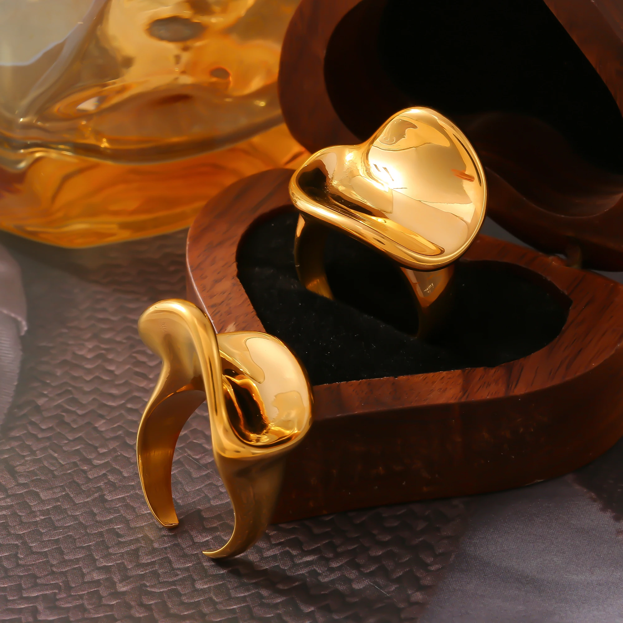 Punk Stil 316L Edelstahl Ring für Frauen Geometrische Wrap Öffnung Vergoldet Personalisierte Ring Weiblichen Wasserdichten Schmuck – Detail 31