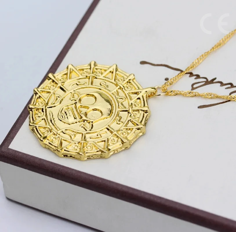 Pirates Of The Caribbean Skeleton Skull Pendant Gold/Bronze Plated Vintage Men Statement Necklace Gifts
