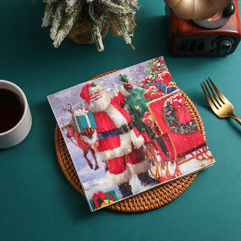 10/20pcs 2-Ply 33c Party Fine Dining Home Disposable Paper Napkins Printed Napkins Colourful Christmas Collection Square
