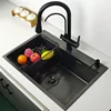 New Luxury Matte Black Kitchen Sink Above Counter or Under Mount Vegetable Washing Basin Sinks Dark Grey Kitchen Accessories 2