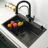New Luxury Matte Black Kitchen Sink Above Counter or Under Mount Vegetable Washing Basin Sinks Dark Grey Kitchen Accessories 2