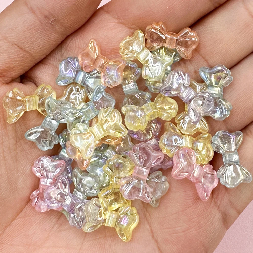 30pcs/bag Transparent Shiny Small Bowknot Beads AB Color Jewelry Accessories Mobile Phone Chain Making DIY Material