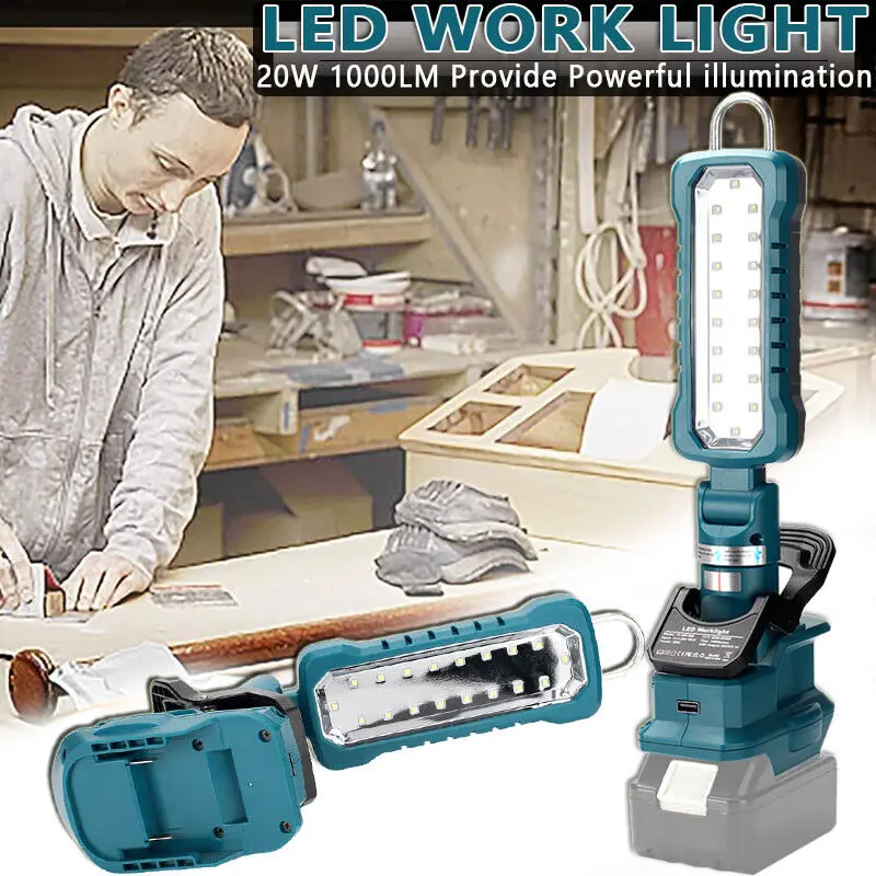 1000LM LED Work Light for Makita 18V Li-ion Battery 20W Floodlight Spotlight Cor