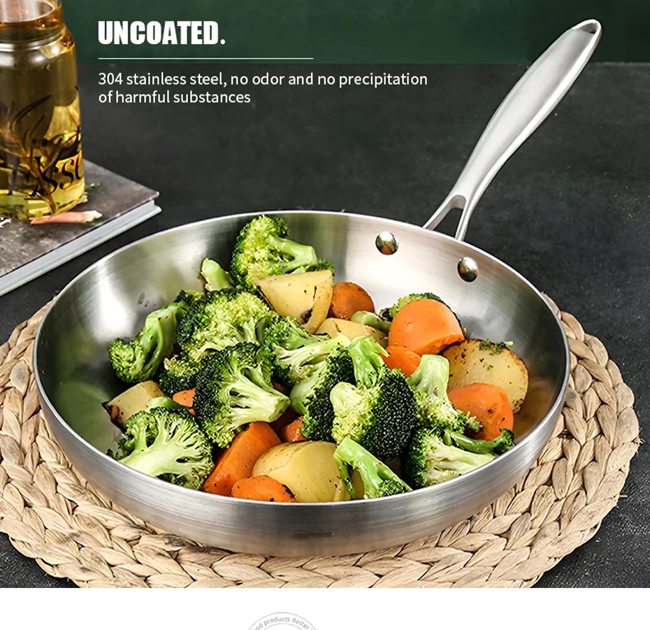 Description Picture 6 of item304 Stainless Steel Frying Pan Un-coated Flat Pan Household Pot for Gas and Induction Cooker Flat Pan No Rust Wok 22/26/28cm