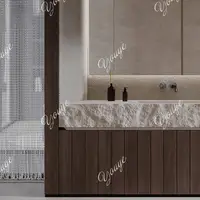 อ่างล้างหน้าคู่แบบวินเทจทำจากหินทราเวอร์ทีน พร้อมพื้นผิวแบบมีเท็กซ์เจอร์ ติดตั้งใต้เคาน์เตอร์ พร้อมท่อระบายน้ำแบบซ่อน  อ่างล้างหน้าสไตล์กลางศตวรรษ ทำจากหินเทียม 3