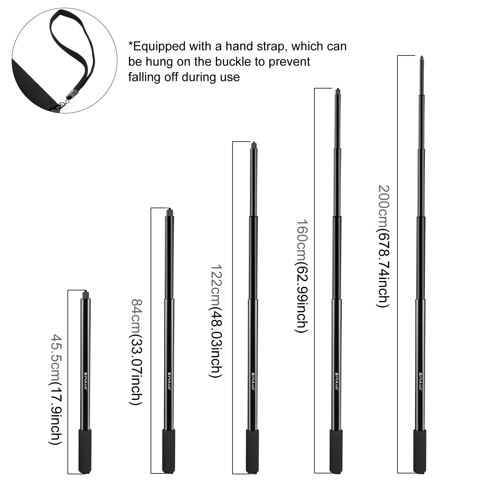 2m Metal Selfie Stick Monopod for Insta360 One RS X2 X3 X4 Action Cameras with 1/4 Screw monopod head