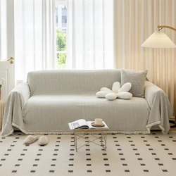Elegant Chenille Sofa Throw with Tassel Edging - Versatile Home Decor Blanket - 180x340cm (White)
