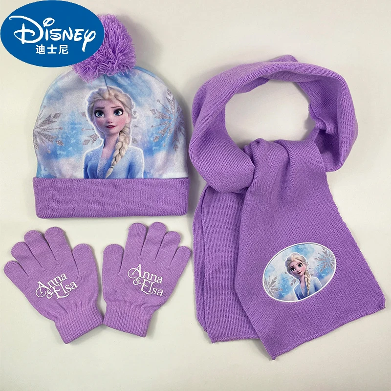 3pcs Set Disney Anime Frozen Hat Glove Scarf Autumn Winter Warm