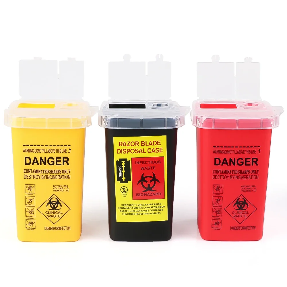 1L Capacity Sharps Container Medical Needles Bin Biohazard Tattoo Piercing Needles Disposal Collect Box Tattoo Artist Waste Box