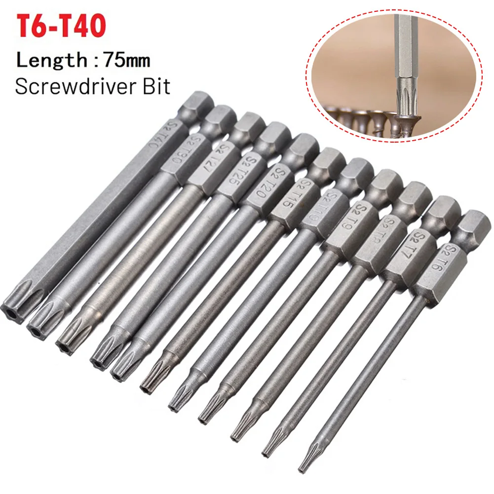 

1pc -T40 Magnetic Head Torx Screwdriver Bit 75mm Security Tamper Proof Star Power Tool Accessories Security Tamper Proof