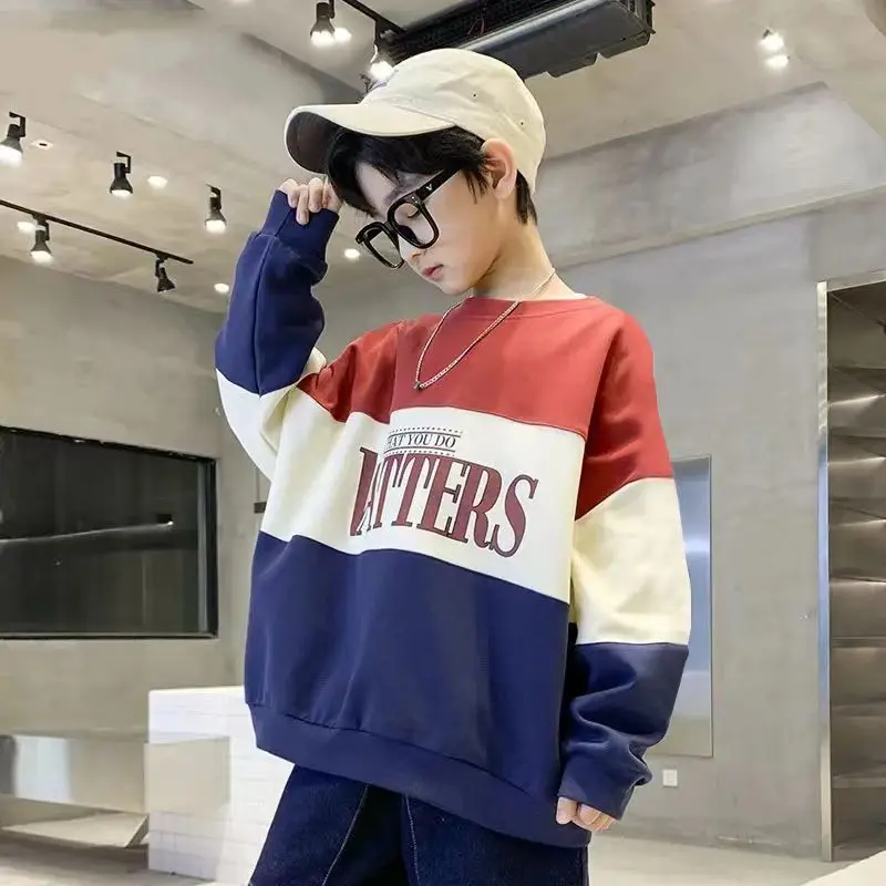

Cotton 2023 New Spring And Autumn Children's Casual Sports Top Teenage Boys Letter Fashion Loose Long-Sleeved Hoodie