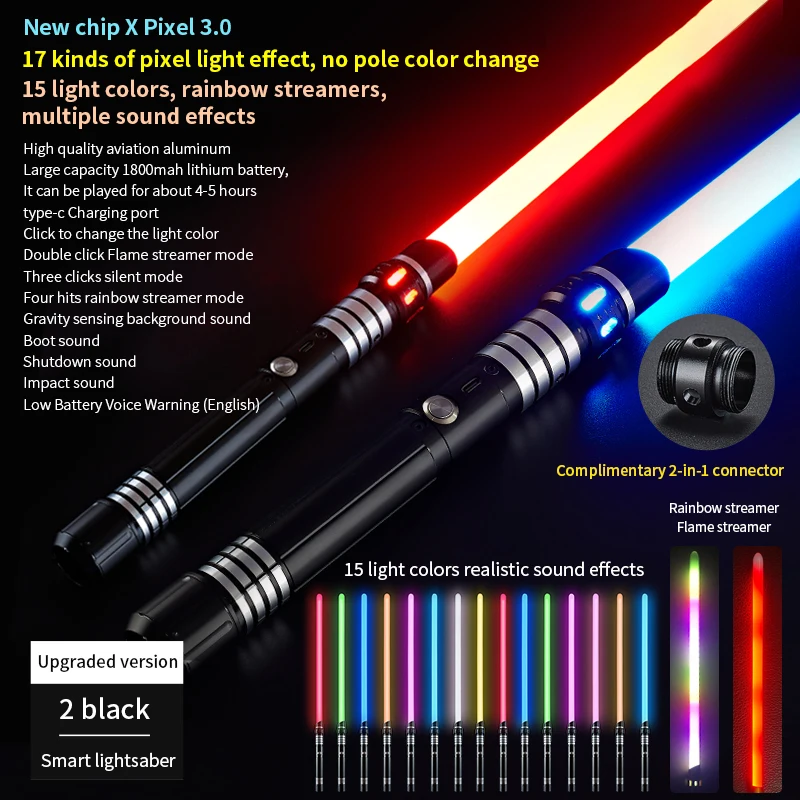 

REikirc Gravity Sensing Light Saber 15 / 7 colors 2 In 1 Lightsaber Metal Laser Sword Rechargeable Toy Party Glow Swords