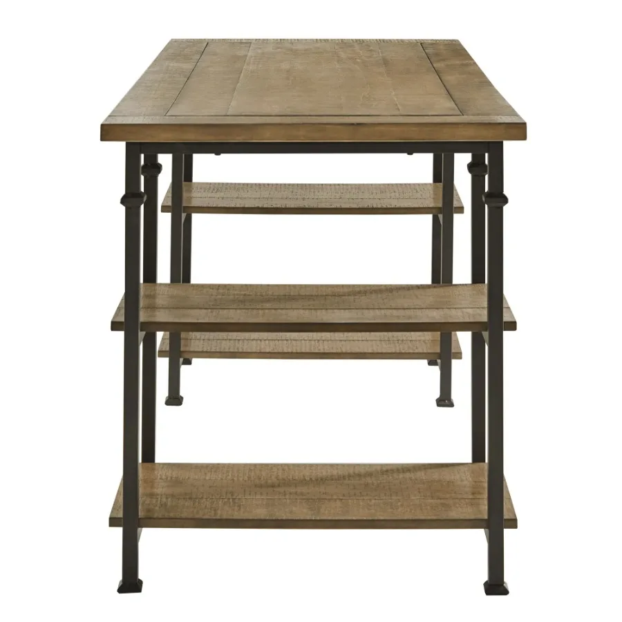 Vintage Industrial 1pc Writing Desk with 4 Open Shelves Rustic Poplar Finish Solid Wood and Metal Furniture Modern Design Offic 4