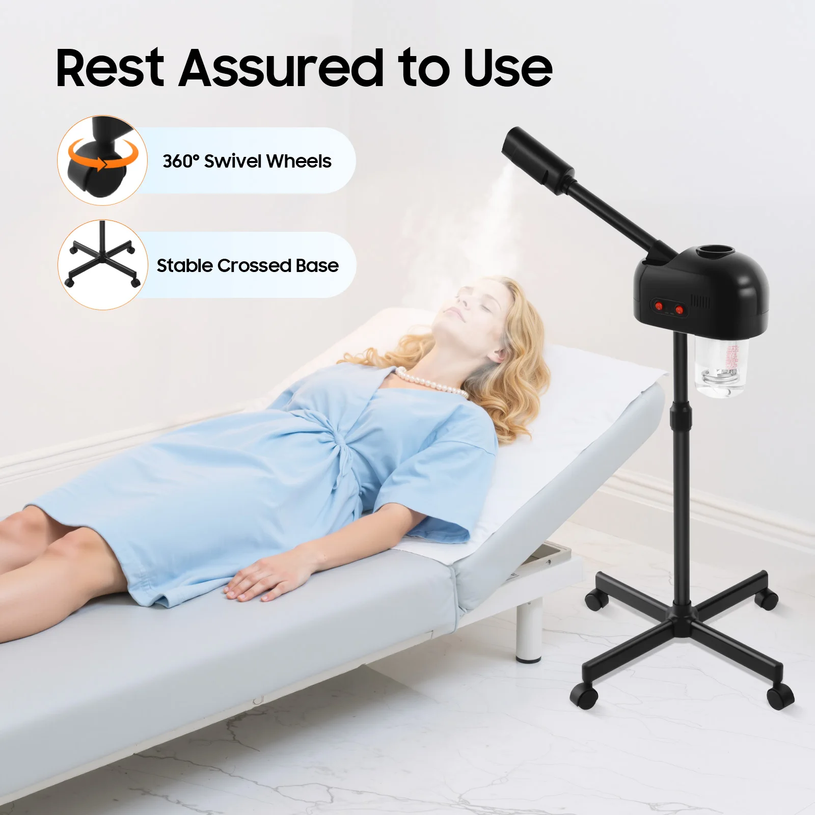 Professional Facial Steamer Ozone Nano Moisturizing 0.2Gal Large Tank 360° Rotation Home SPA Skin Care for Face Beauty Salon