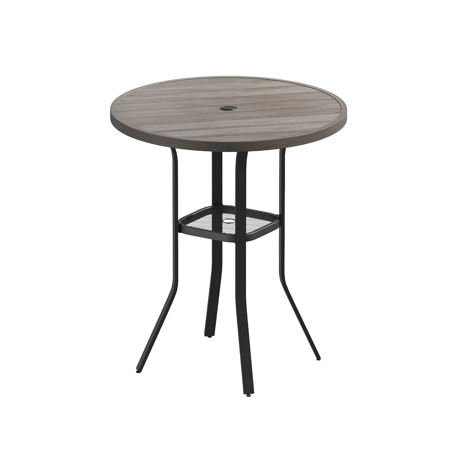 35.5" Round Outdoor Bar Table – Umbrella Hole, Grey Wood-Look 1