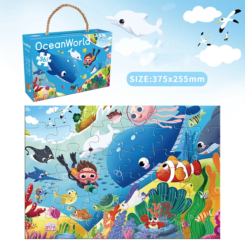 36pcs Carrying Jigsaw Puzzle Children Paper Large Pieces Puzzle Enlightenment Gift 3-6 Years Old Baby Toys Toddler