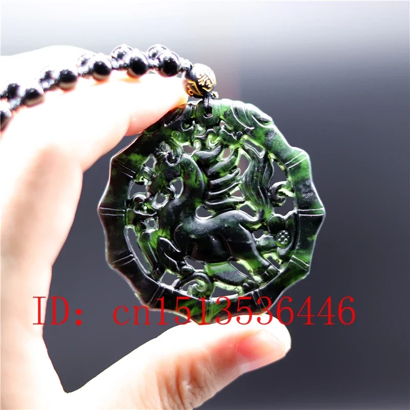 

Chinese Black Green jade fly Horse Jade Pendant Natural Obsidian Necklace Charm Jewellery Fashion Amulet Gift Men Women