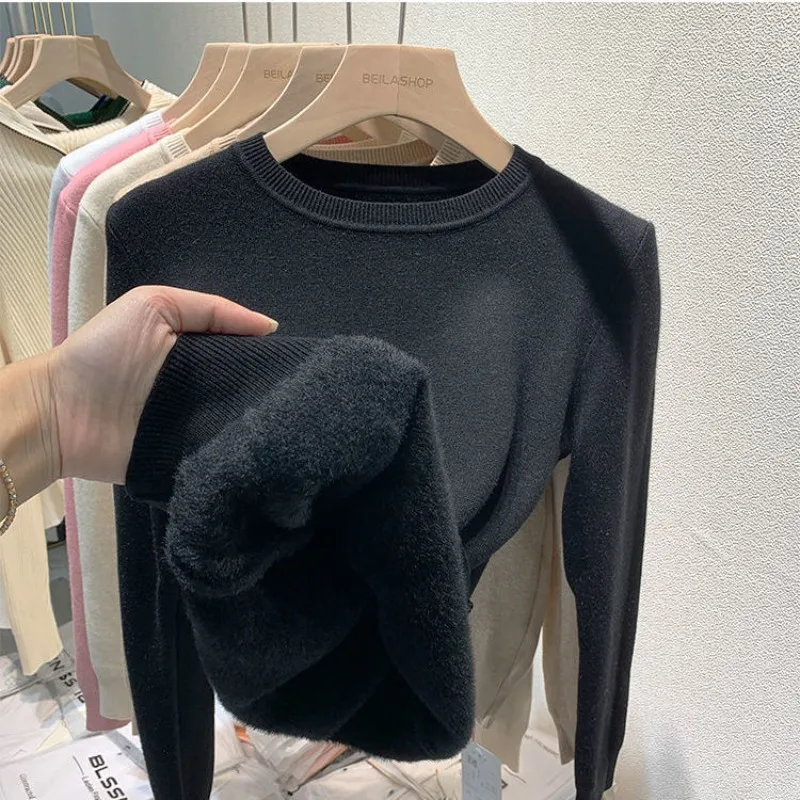

Autumn and Winter Mink Fleece One Piece Plush Sweater Female Warm Top Thickened and Plush Underlay Knit Trend