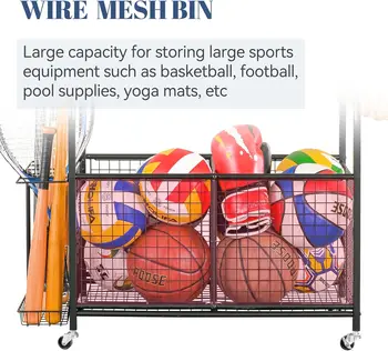 Sports Equipment Garage Organizer,Garage Ball Storage for Sports Gear and Toys, Rolling Ball Cart 4