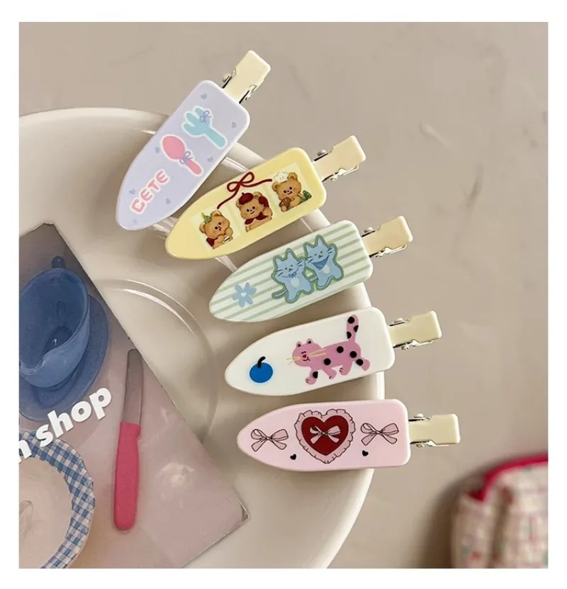 Cute Cartoon Kitten No Bend Seamless Hair Clips Side Bangs Barrette Makeup Washing Face Accessories Women Girls Styling Hairpins
