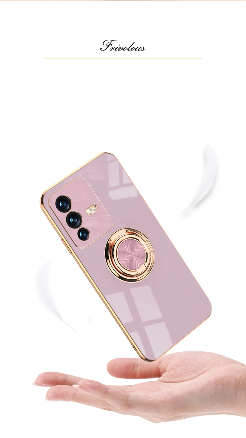 Luxury Plating Phone Case For Vivo V23 With Ring Bracket Stand_voghion.com
