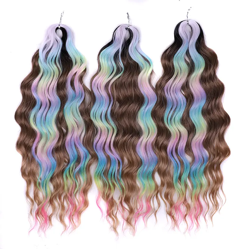 Anna Synthetic Hair 24 Inch Water Wave Braiding Hair Extensions Ombre Blonde Deep Wave Afro Curl Twist Crochet Hair for Women - Image 8