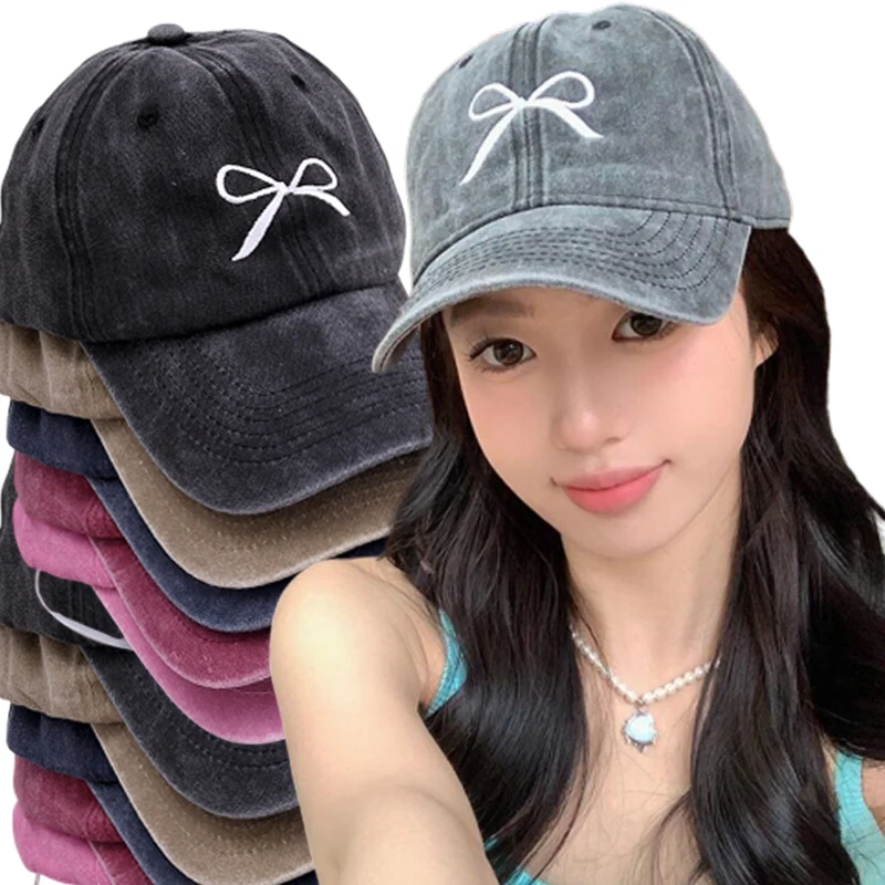 

Бейсболка женская в Корейском стиле, Спортивная Кепка от солнца с бантом и вышивкой, летняя кепка для защиты от солнца