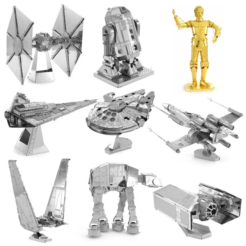 Kit Modèle 3D Star Wars En Acier - AT-AT, Millennium Falcon, C3PO, Tie Fighter | Construction Puzzle Métal