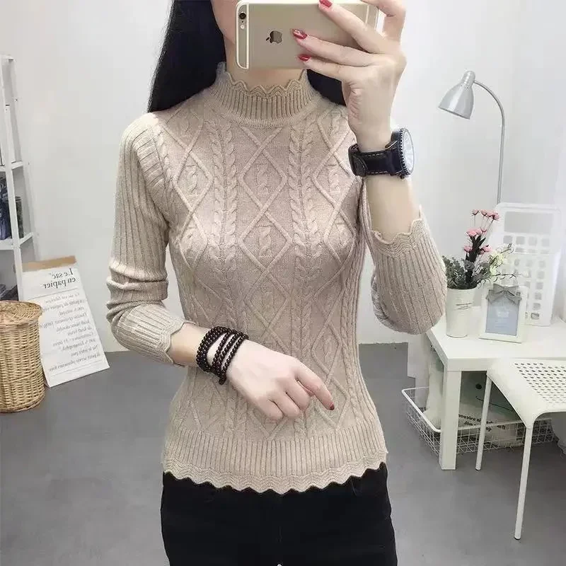 

Merino Wool Cashmere Sweater Women's High Stacked Collar Pullover Long Sleeve Winter Knitted Sweater Warm High Quality Jumper