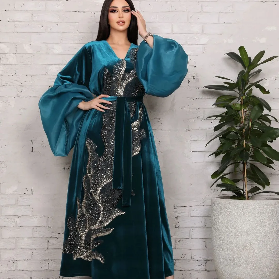 

Velvet African Dresses for Women Plus Size Africa Clothes Dashiki Ankara Sequin Gown Elegant Muslim Evening Party Long Dress