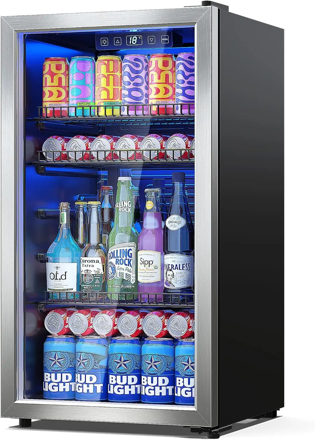 Beverage Refrigerator Cooler-Mini Fridge Freestanding Cooler with Glass Door Adjustable Shelves & Digital Temperature Display