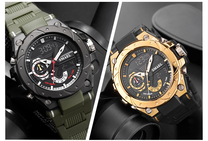 Quartz Watch For Men SMAEL Wristwatches Watcholorful Red Bracelet 50M Waterproof Alarm Clock Analog Digitals 8060 Sport Watches