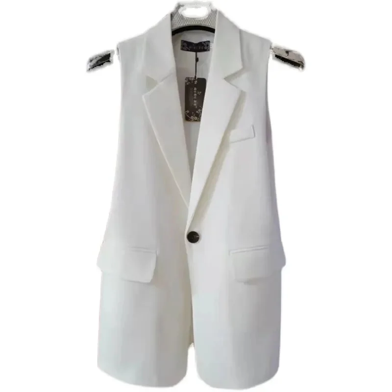 

Женский жилет, модный белый, черный жилет на весну, лето, осень, повседневный жакет средней длины, топы, новинка 2022, блейзер без рукавов для женщин