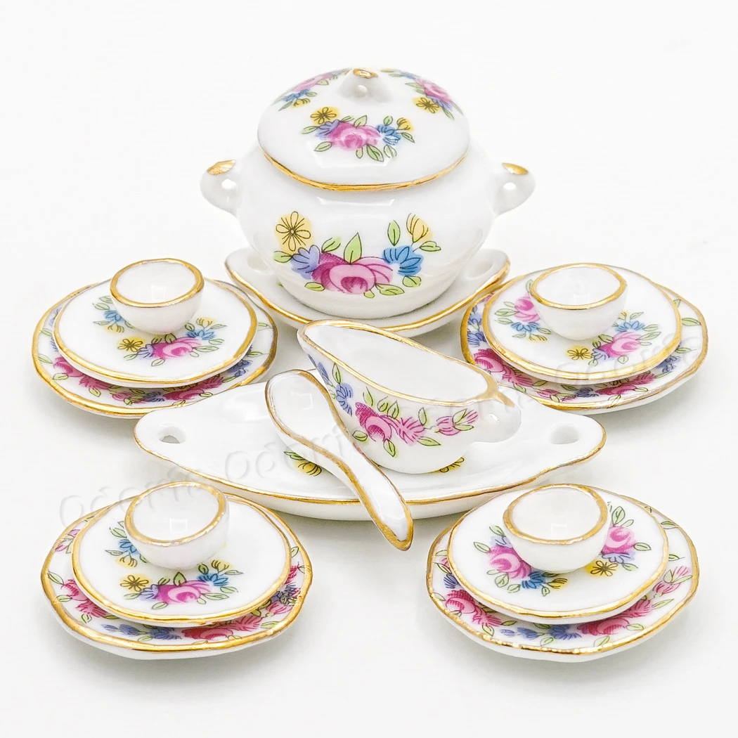 

Odoria 1:12 Miniature 17PCS Porcelain Tableware 6 Styles Tea Cup Teapot Teaware Kettle Kitchen Set Dollhouse Accessories Decor