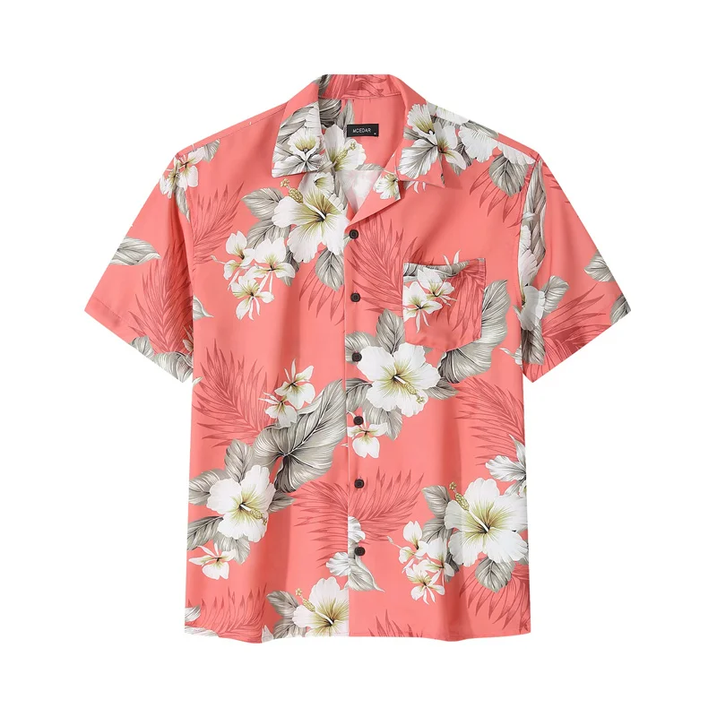 thumbnail image 1 of Camisas de verano para hombre con estampado 3D de flores trituradas, ropa de calle hawaiana de gran tamaño para playa, camisetas con solapa y botón, 1 of 5