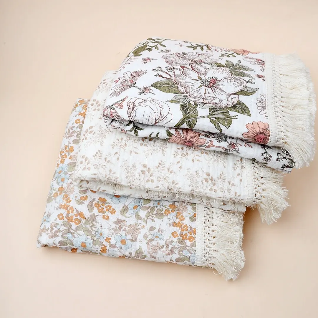 2 Layer Cotton Muslin Baby Blanket Floral Sunflower Newborn Swaddle Wrap Cloth Boy Girl Receiveing Blanket Baby Stroller Blanket 2