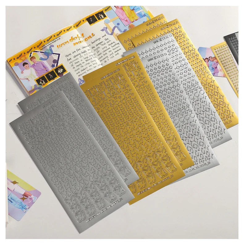 JIANWU 2 Pack/set Simple Bronzing Hot Silver PVC Goo Card Decor Sticker Creative DIY Handbook Scrapbook Collage Stationery