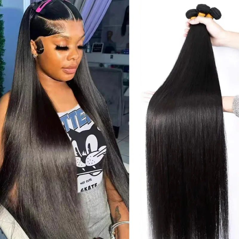 42 Inch Bone Straight Bundles Human Hair 100% Unprocessed Raw Remy Hair 3 4 Bundles Brazilian Extension Double Weft For Women