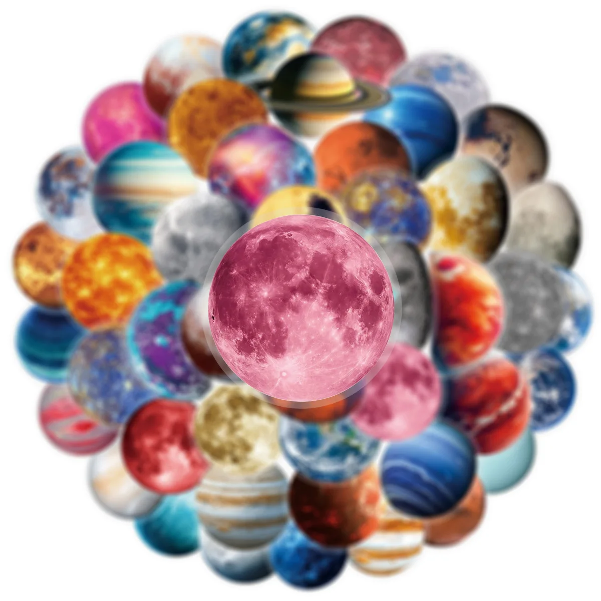 50/100PCS 행성 시리즈 스티커 팩, 방수 투명 PET 데칼 노트북 기타 여행가방 우주 테마 장