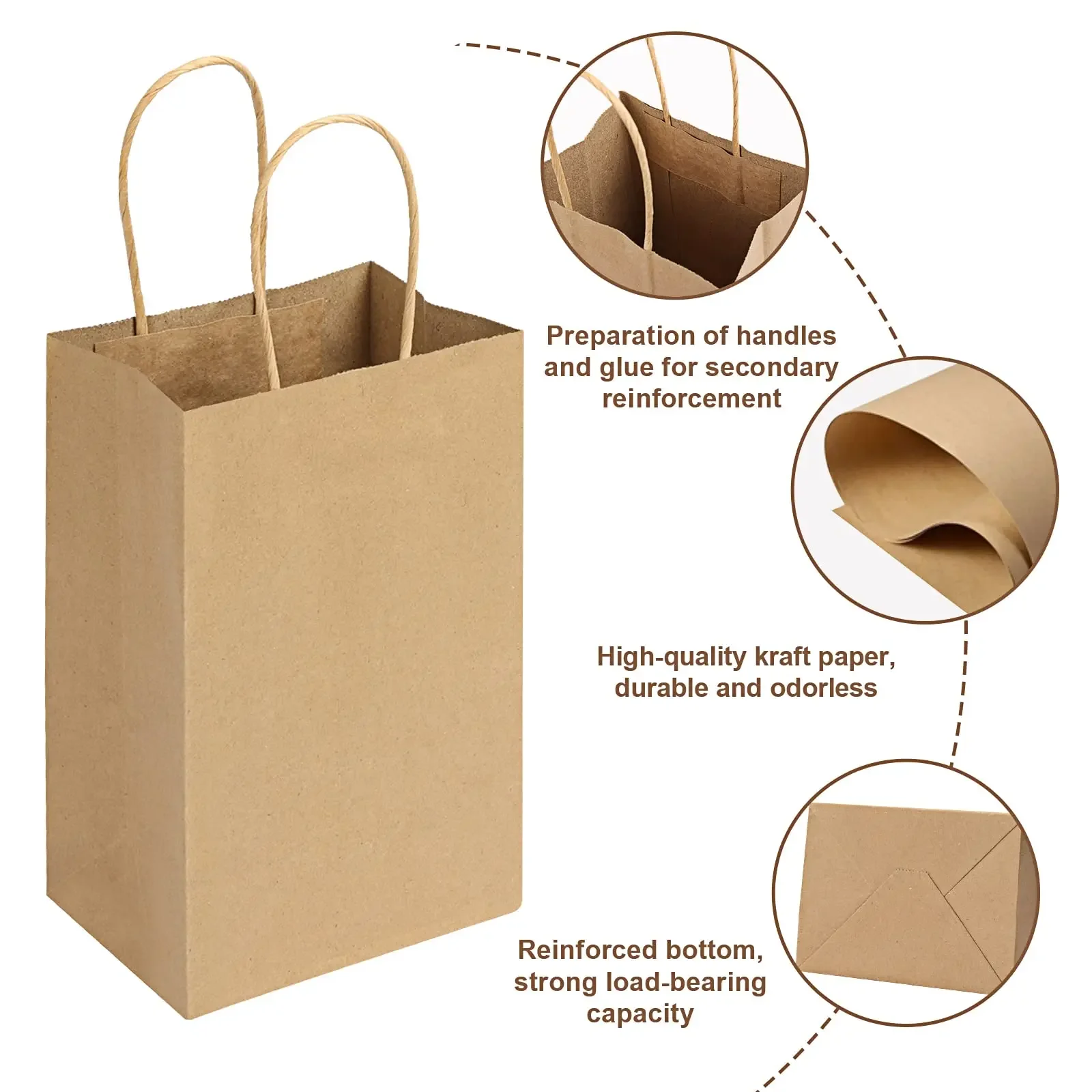 Kraft Paper Bags with Handles – Portable Gift Packaging Bag for Clothes, Food, Coffee, ... - SKU PGB10255 - UGI Packaging